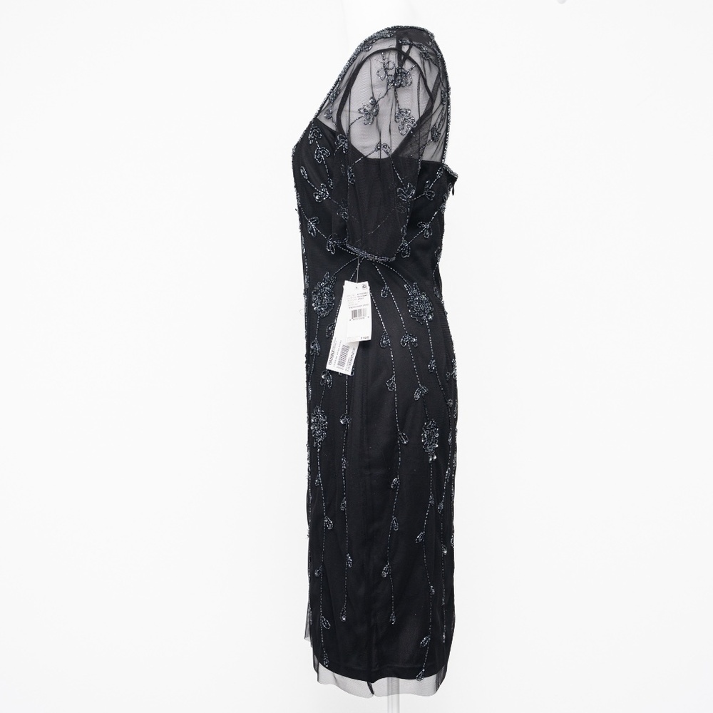 Adrianna Papell - Mesh-Sleeve Beaded Dress - Picture 6 of 13
